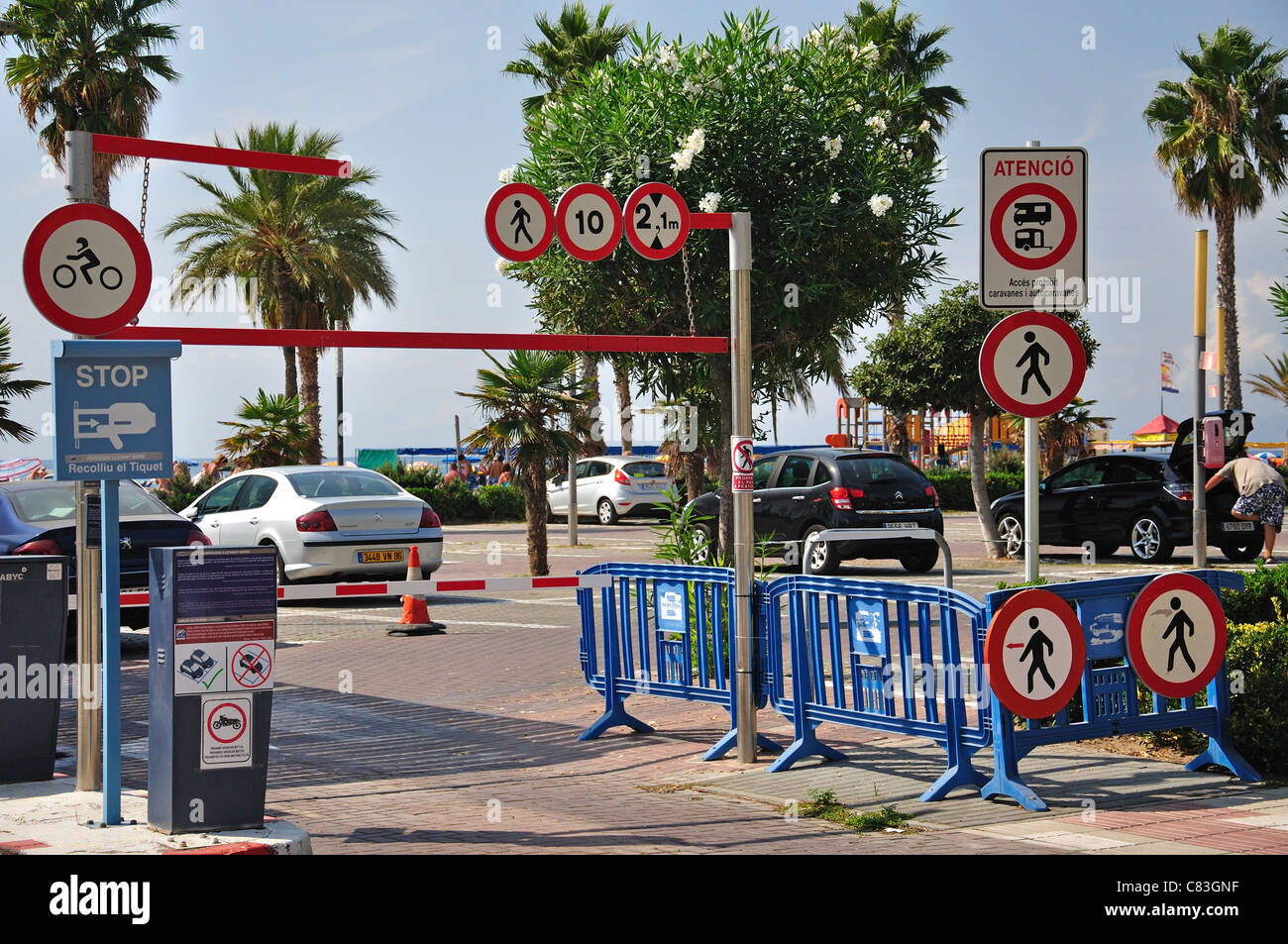 Car park entrance on Paseig de Jaime 1, Salou, Costa Daurada, Province of Tarragona, Catalonia, Spain Stock Photo