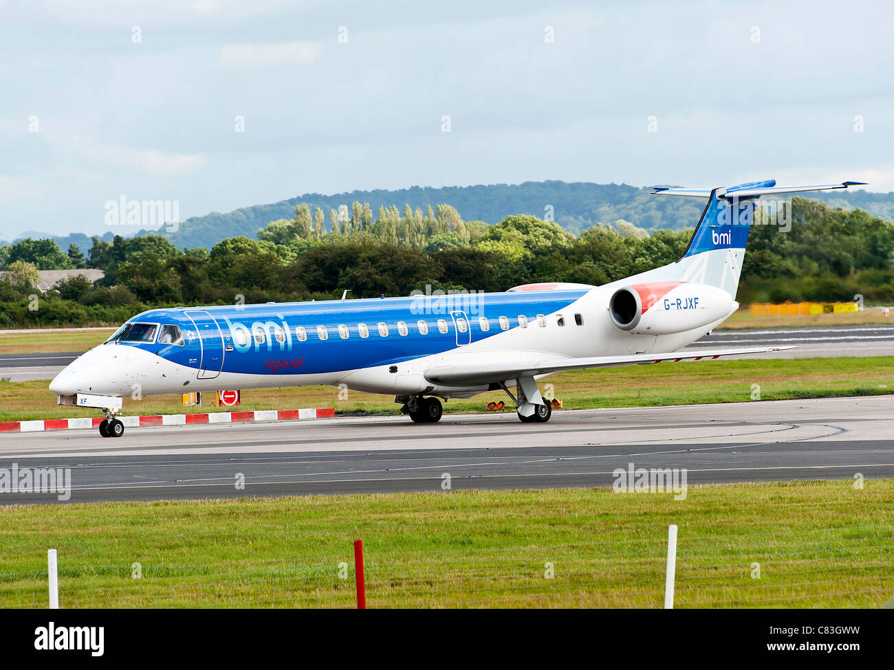 BMI Regional Embraer ERJ145-EP Airliner G-RJXF Taxiing at Manchester International Airport England United Kingdom UK Stock Photo