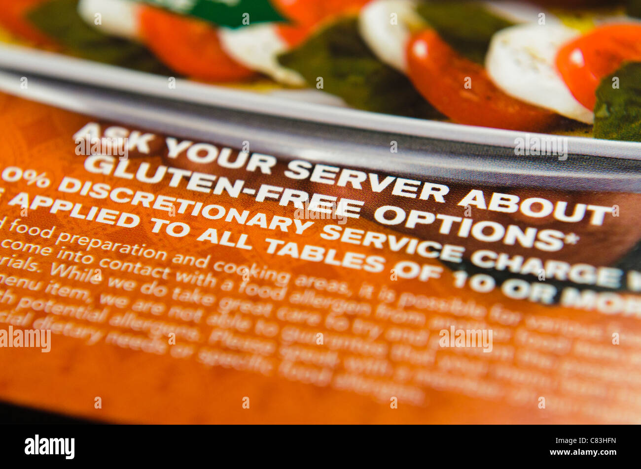 Gluten Free option on a restaurant menu Stock Photo