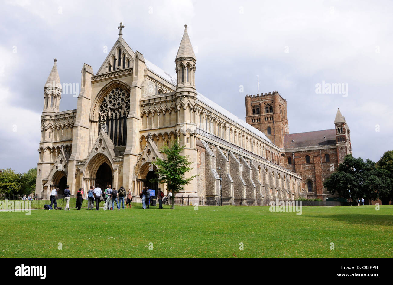 The west end of the Cathedral and Abbey Church of St Alban Stock Photo