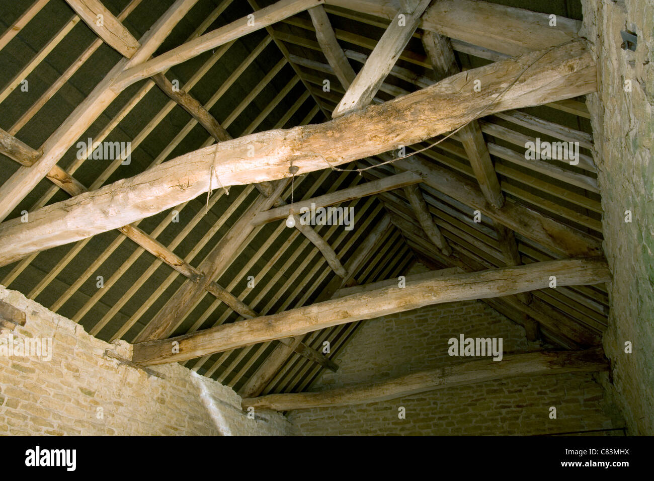 Uk Real Estate Old Barn Roof Timbers After Refurbishment Stock