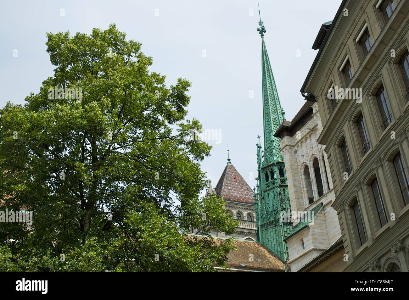 Spire of St Peter's Cathedral, Geneva, Switzerland Stock Photo Alamy
