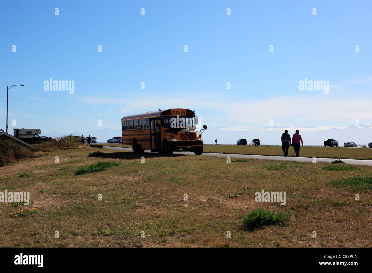 School bus at clover point Stock Photo