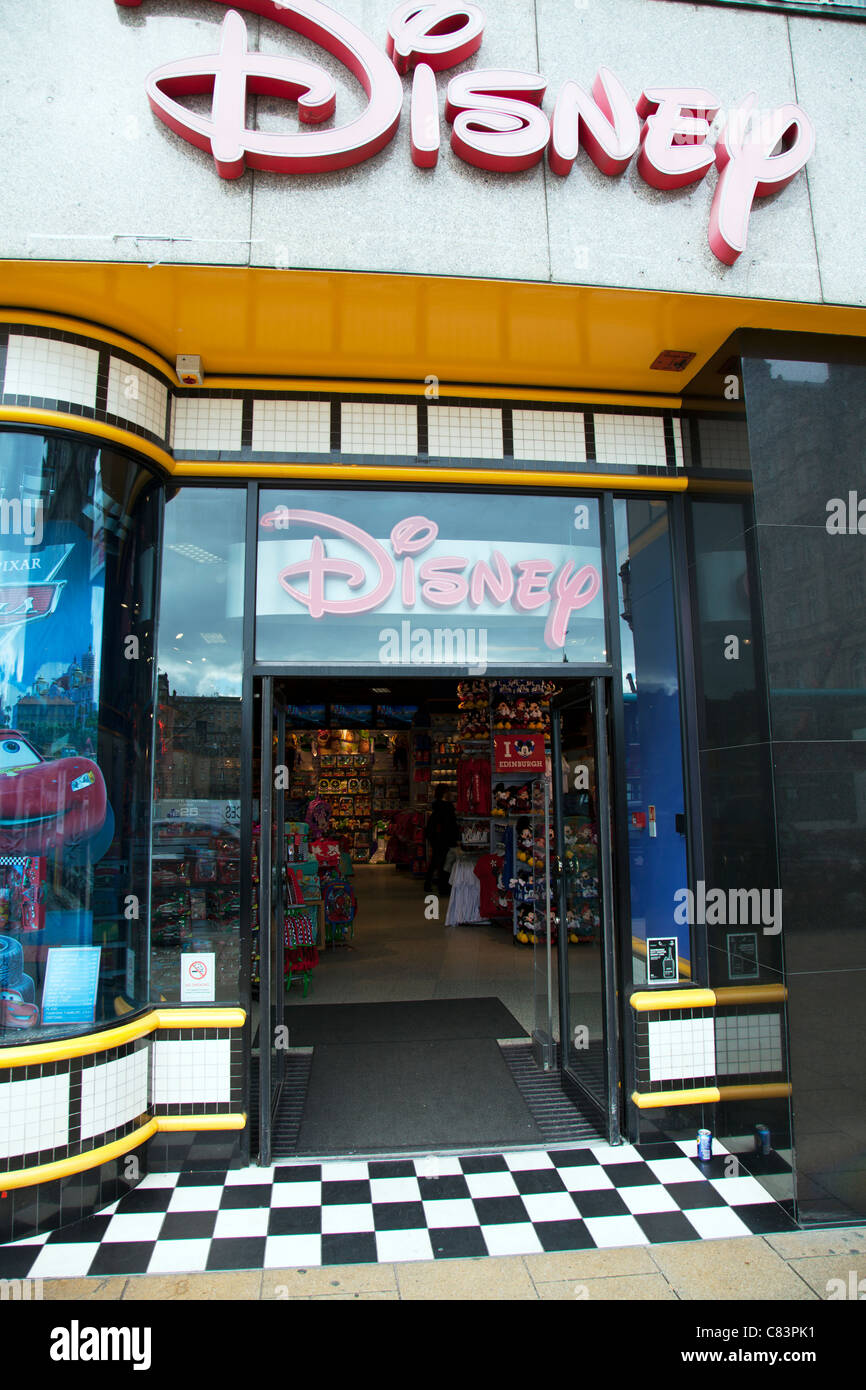 Front facade of a walt disney childrens toy and games shop in Edinburgh