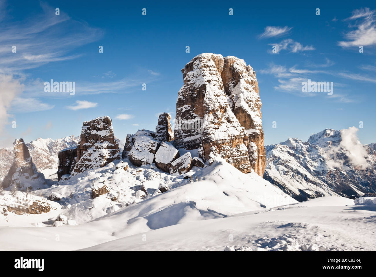 Snow covered rock formations Stock Photo