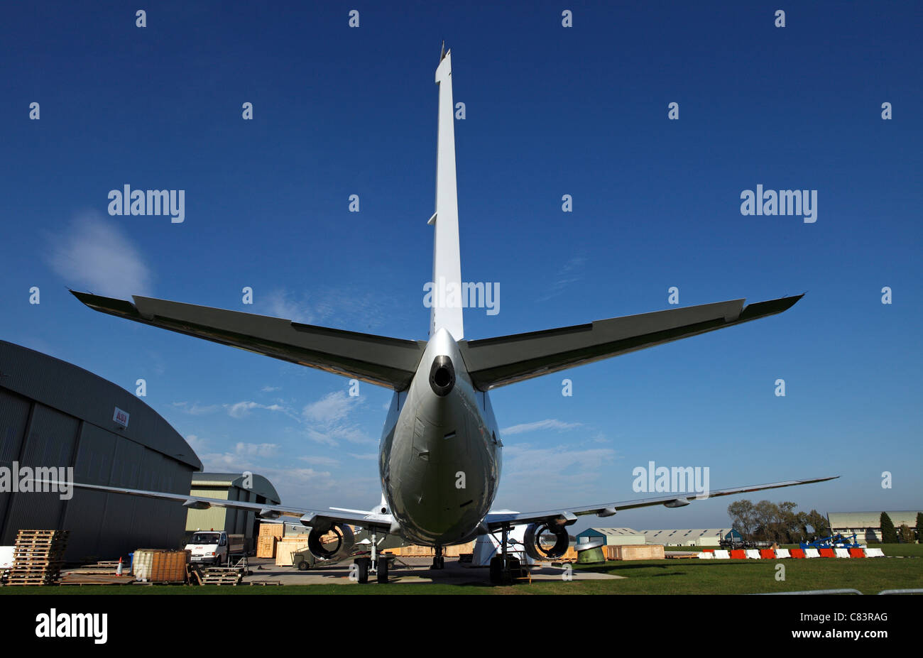 Aeroplane being scrapped and dismantled for parts Stock Photo