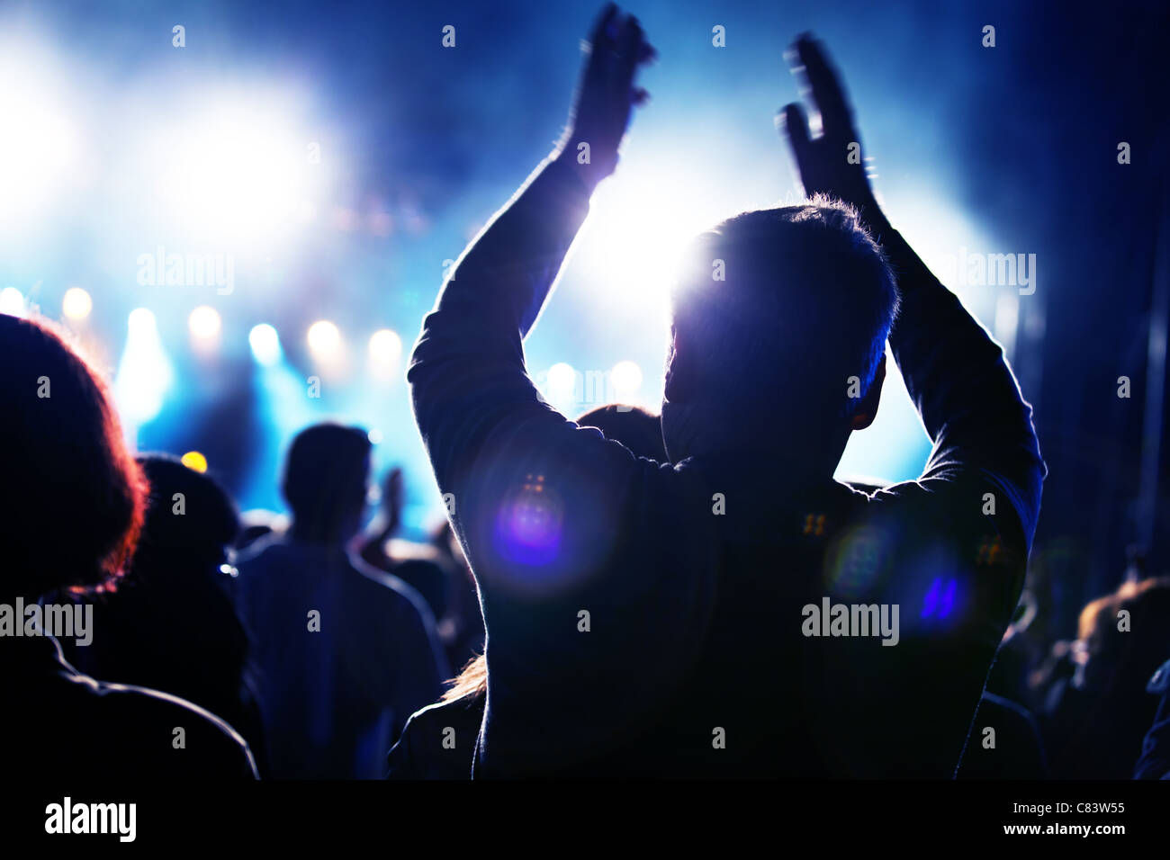 Crowds of people having fun on a music concert Stock Photo