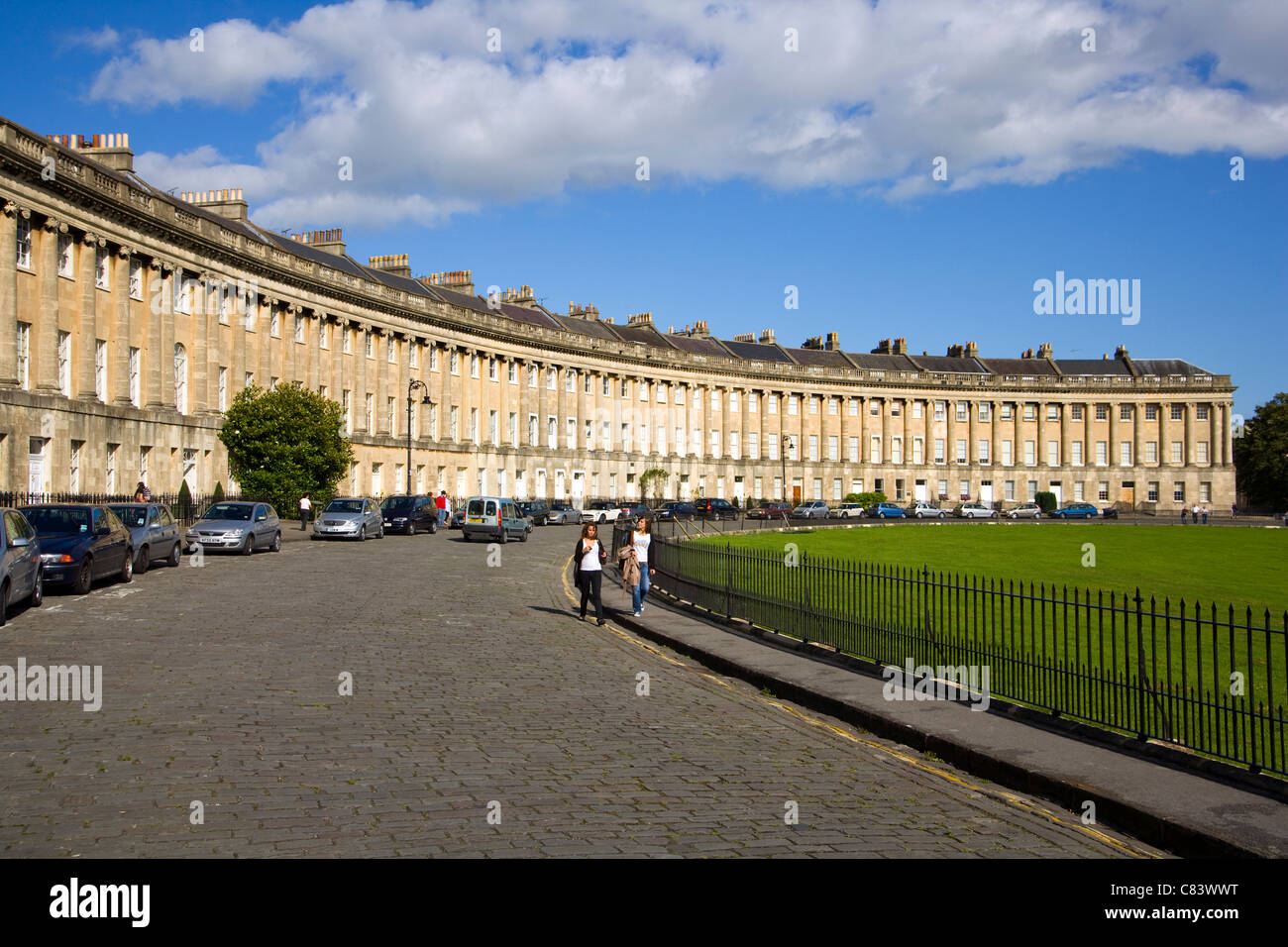 Historic terraced houses in The Royal Crescent, World Heritage City, Bath, Somerset, England, UK, Stock Photo