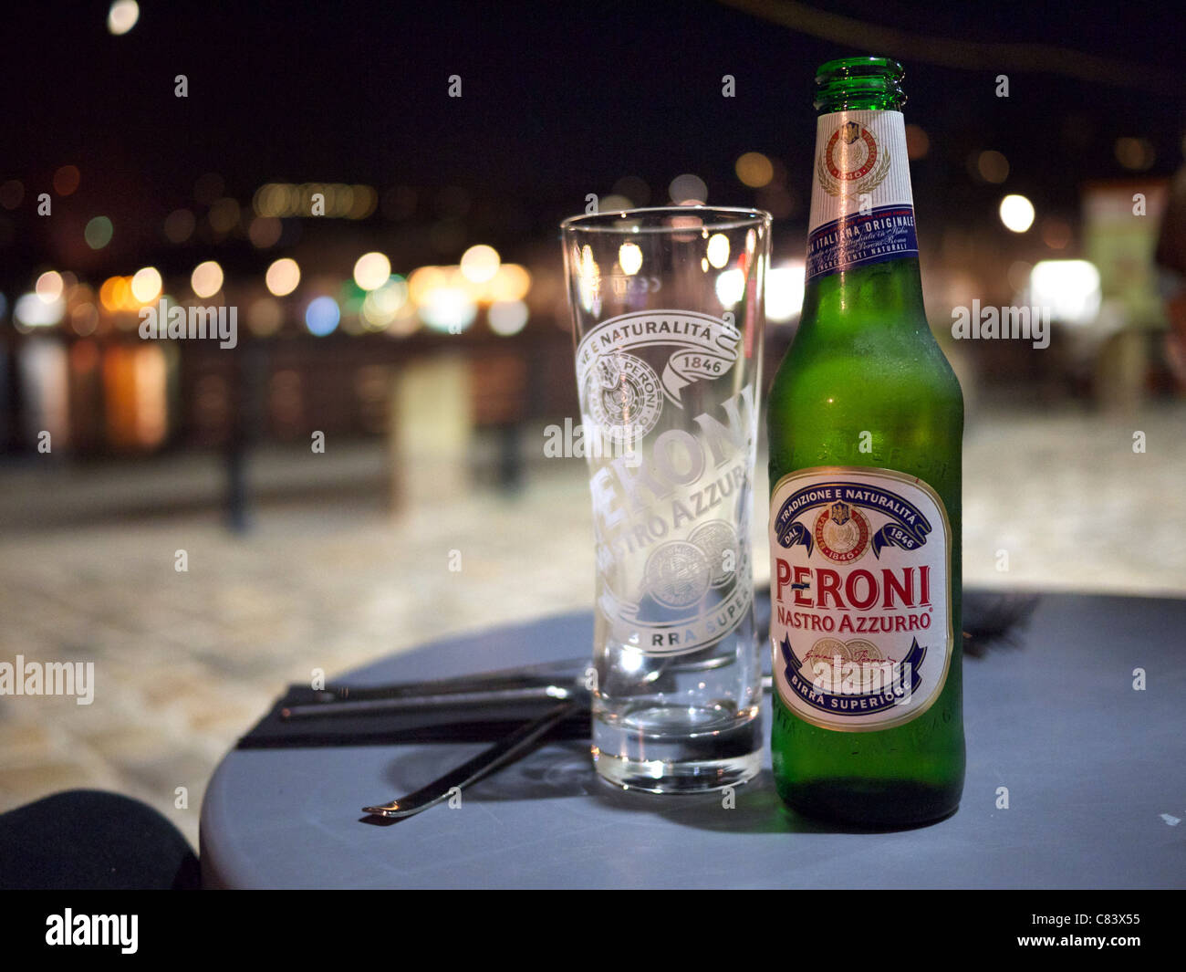 Peroni Etched Glass Large Beer Pitcher, Carafe, Italy, 1.2 Liters, 48  Ounces, Peroni Nastro Azzurro Birra Superior on Front Red Tag on Side 