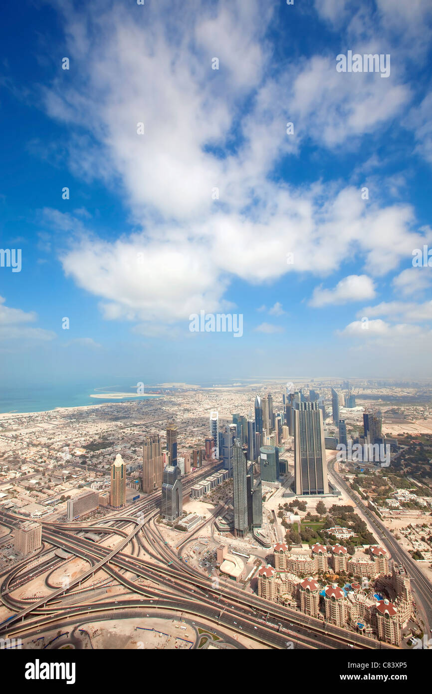 View over skyscrapers and roads in Dubai city Stock Photo