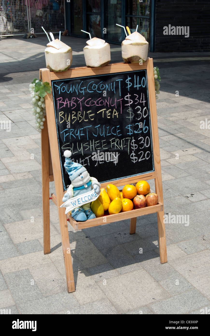Fruit Drinks sign, Hong Kong Stock Photo