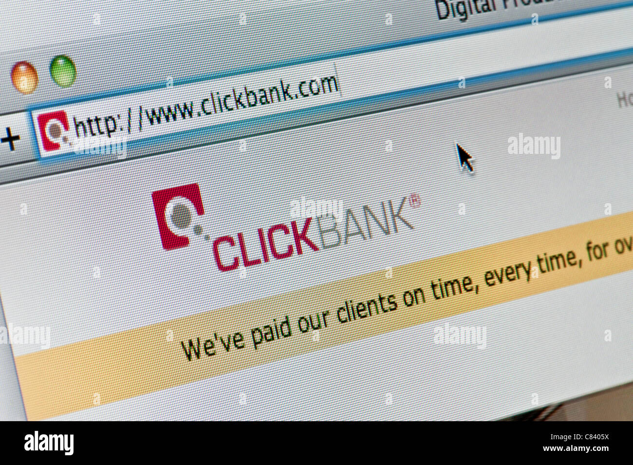 Close up of the Click Bank logo as seen on its website. (Editorial use only: print, TV, e-book and editorial website). Stock Photo