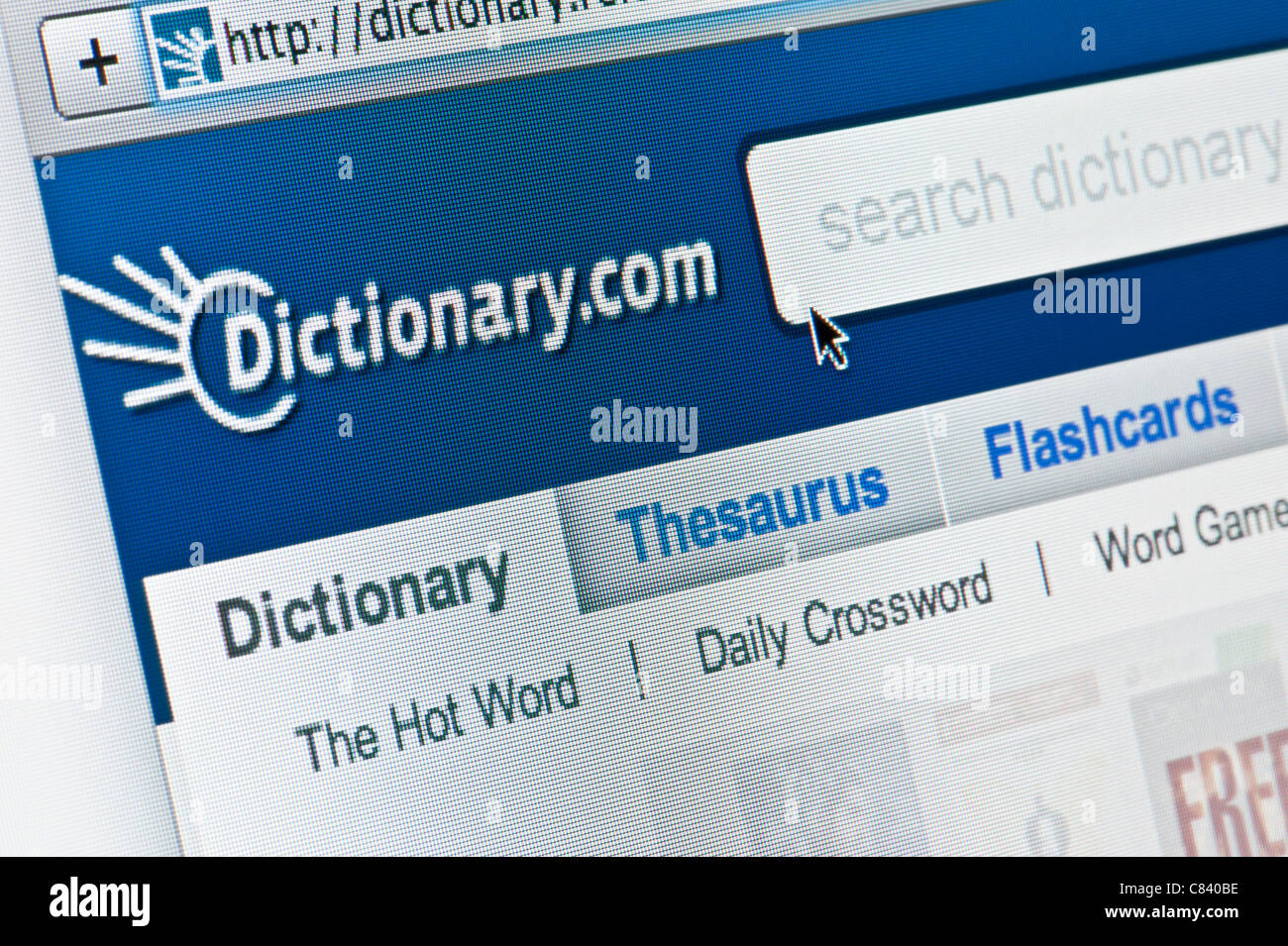 Close up of the Dictionary.com logo as seen on its website. (Editorial use only: print, TV, e-book and editorial website). Stock Photo