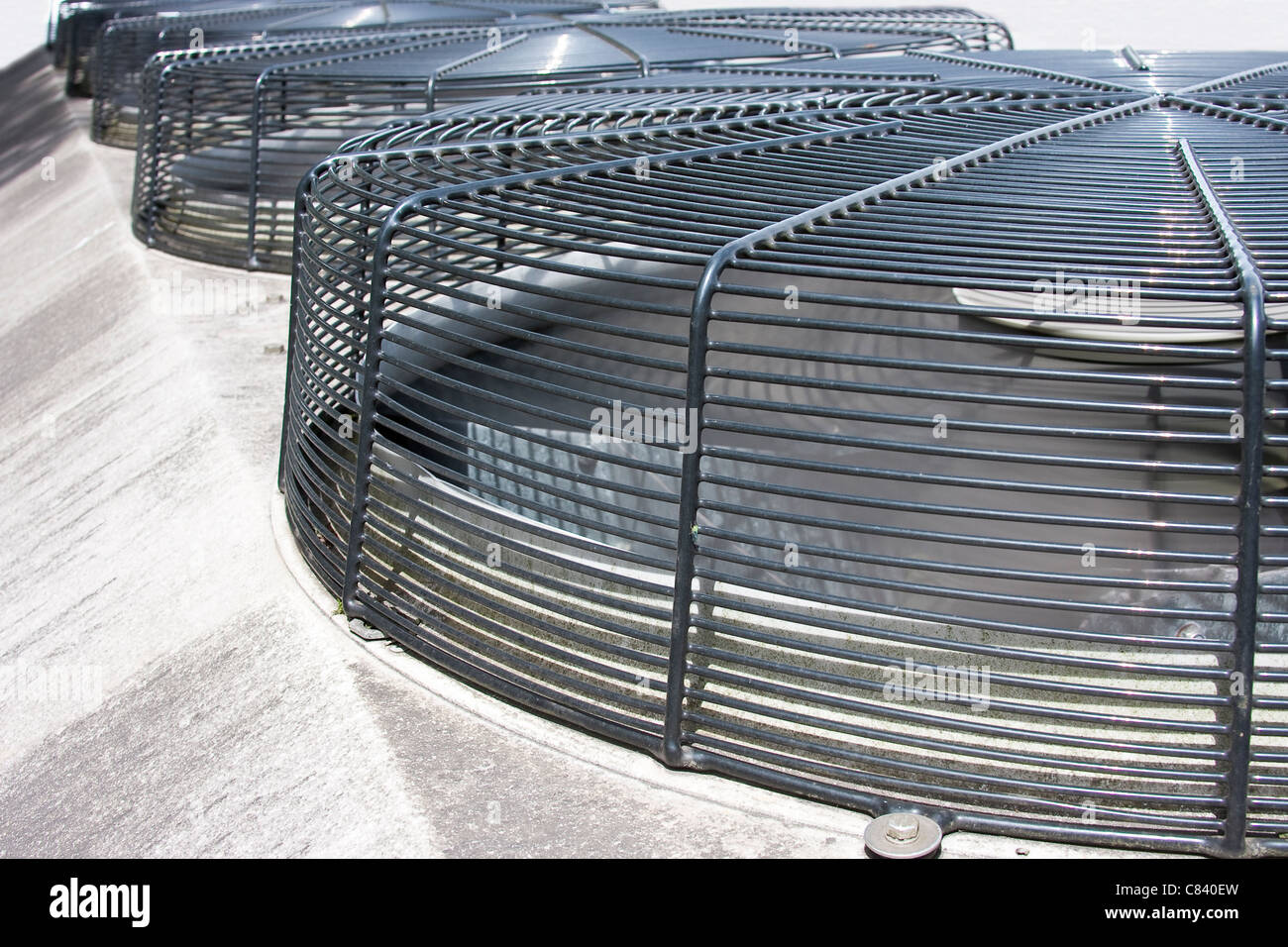 Industrial Cooling Fans with Mesh Grille Covers Abstract View with