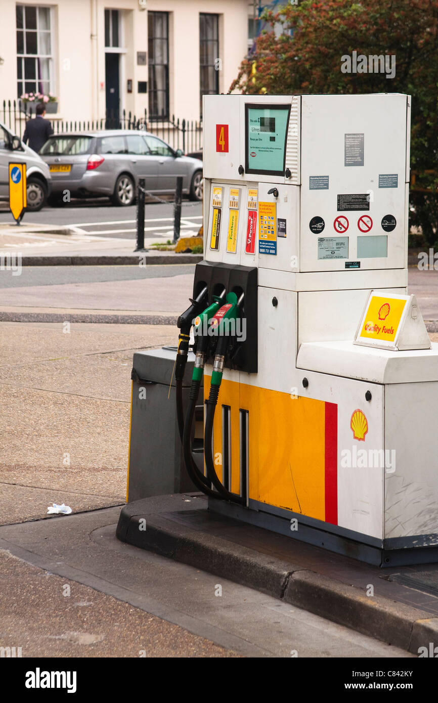 A view of a Shell petrol pump. Stock Photo