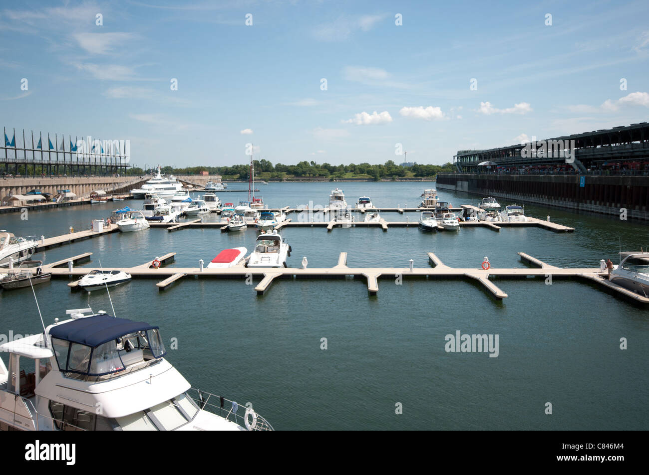 Montreal Old port Quebec Canada summer lake boats dock Stock Photo