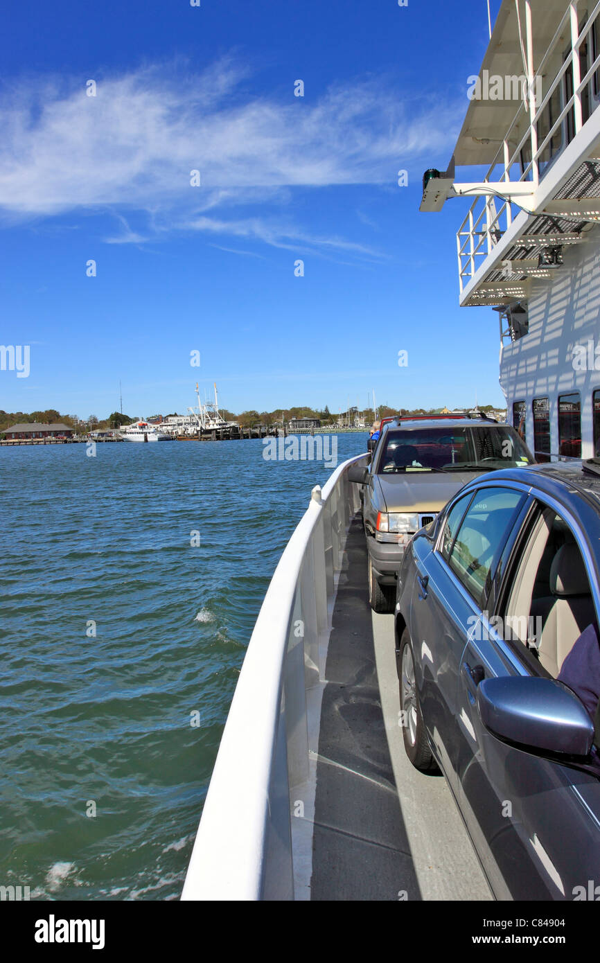 Passengers and cars on ferry from Greenport to Shelter Island Long