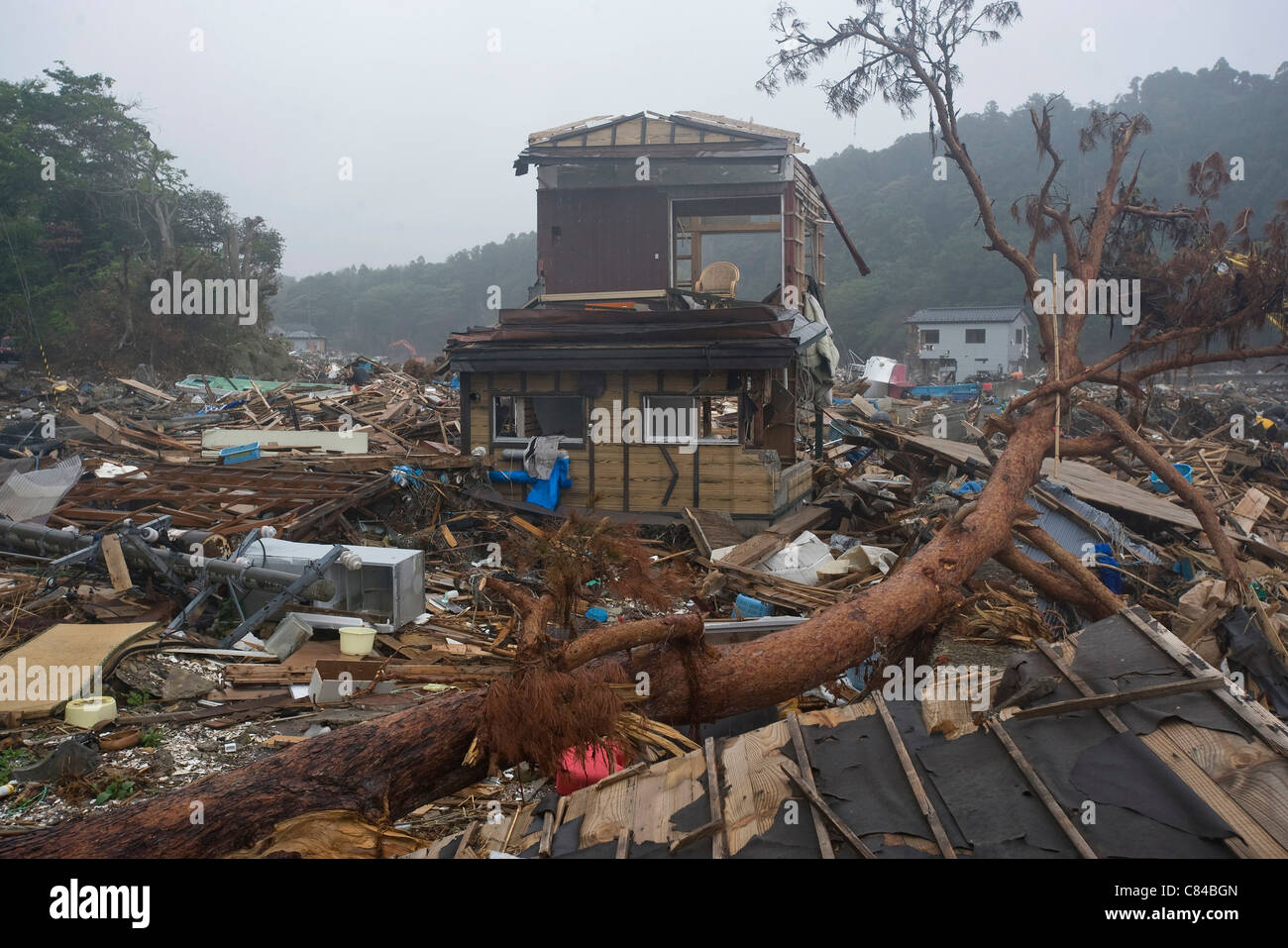 Photo shows the battered remains of the Kyubun beach area on the Oshika  Peninsula, Ishinomaki City, Japan Stock Photo - Alamy