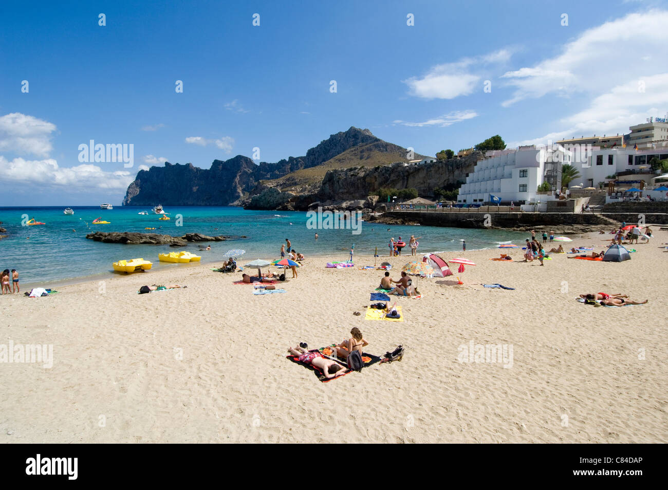 Mallorca, Cala Sant Vicenc, beach, holiday makers, hotels Stock Photo