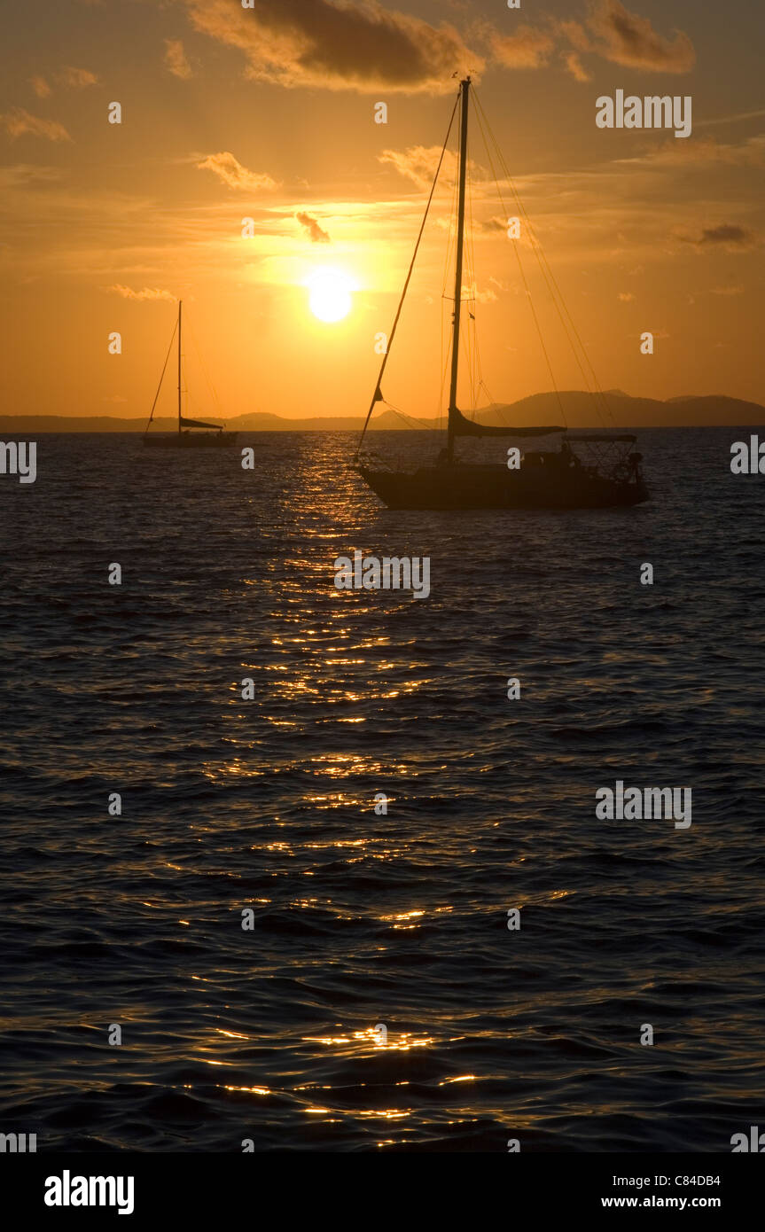 Mallorca, Bay of Palma, yachts at sunset Stock Photo