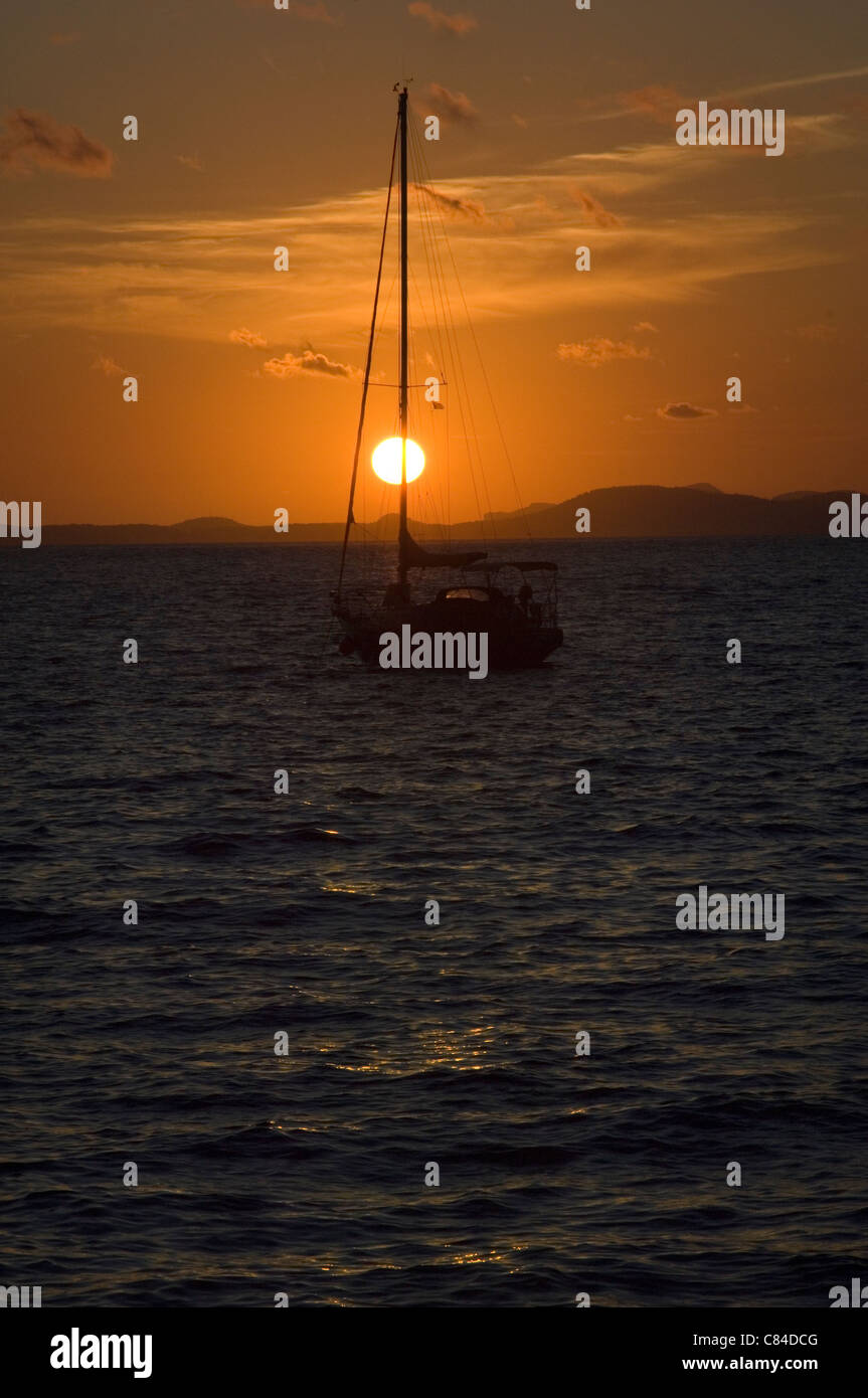 Mallorca, Bay of Palma, yacht at sunset Stock Photo