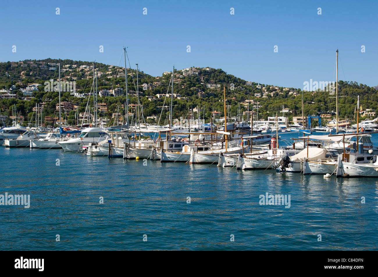Puerto d'Andratx, Port, moored vessels in a line Stock Photo