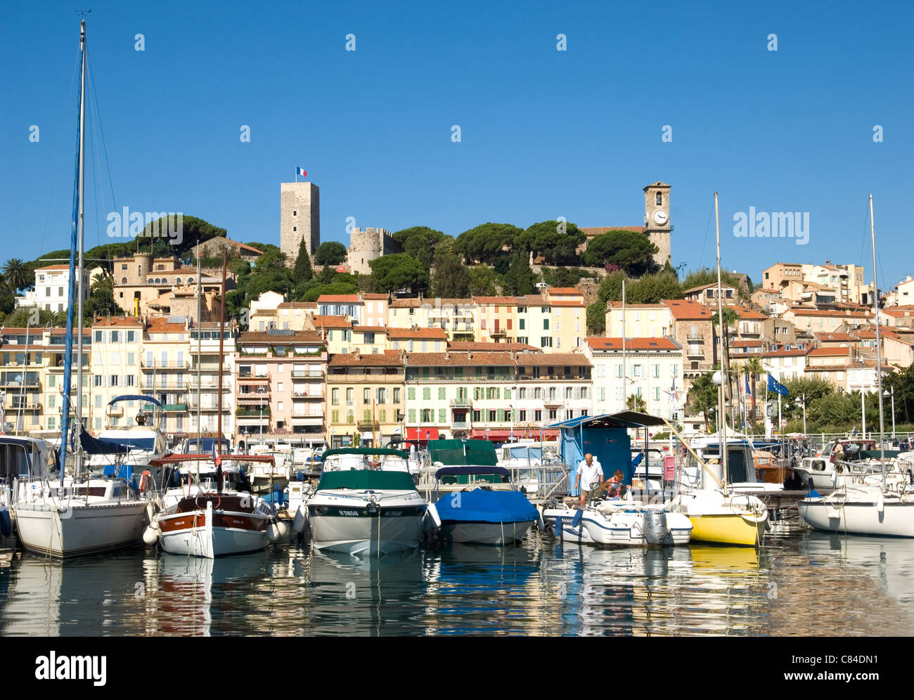 Cannes, harbour, old quarter in background, French Riviera Stock Photo ...