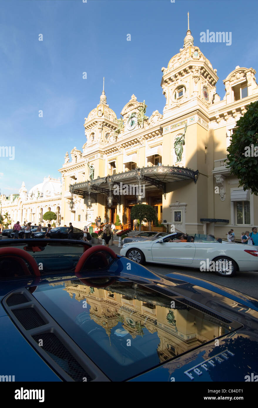 Monaco, Ferrari with reflection of Casino Stock Photo