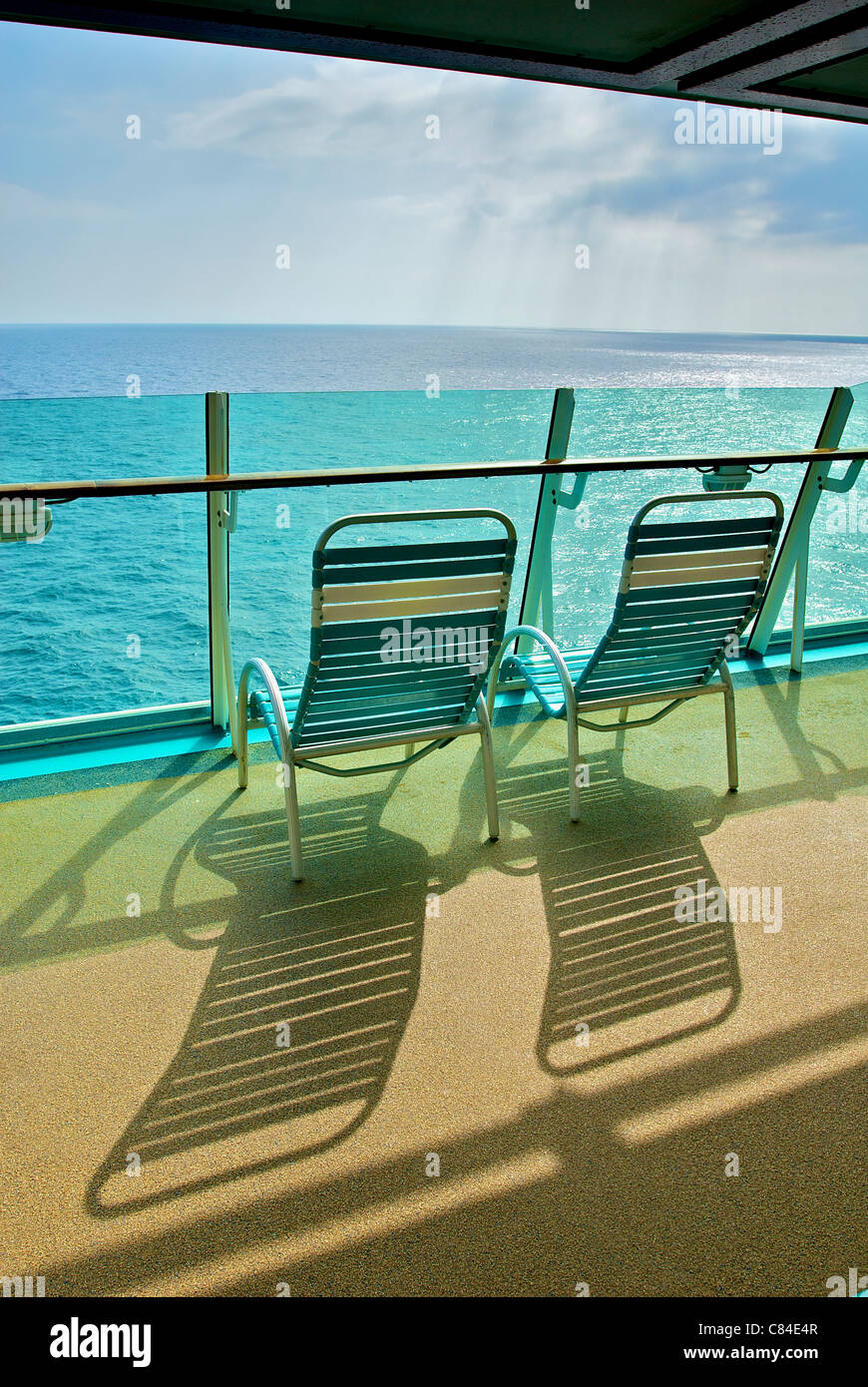 Deckchairs on a cruise liner. Stock Photo