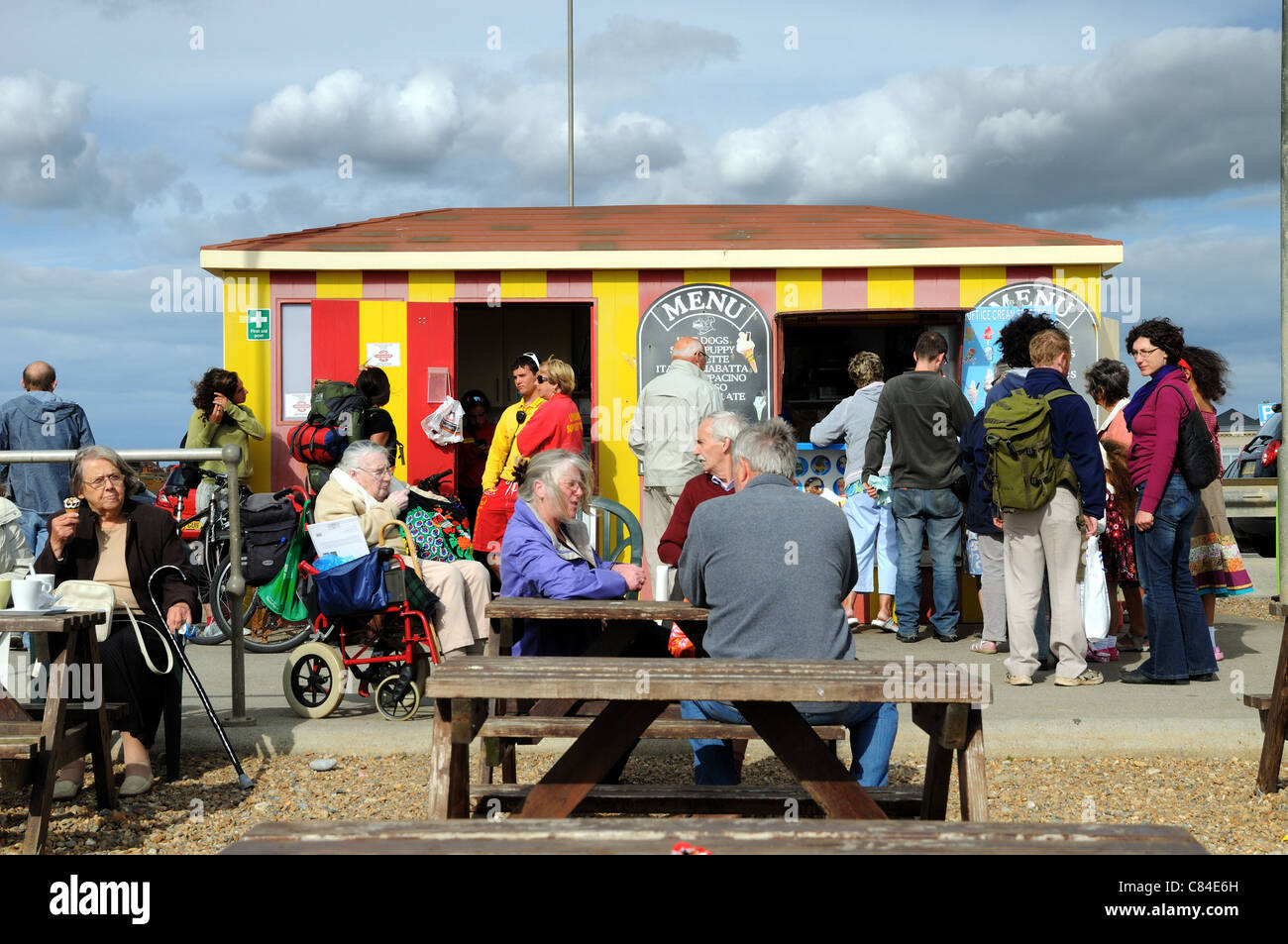 Crowded Beach Cafe in Seaford Sussex Stock Photo