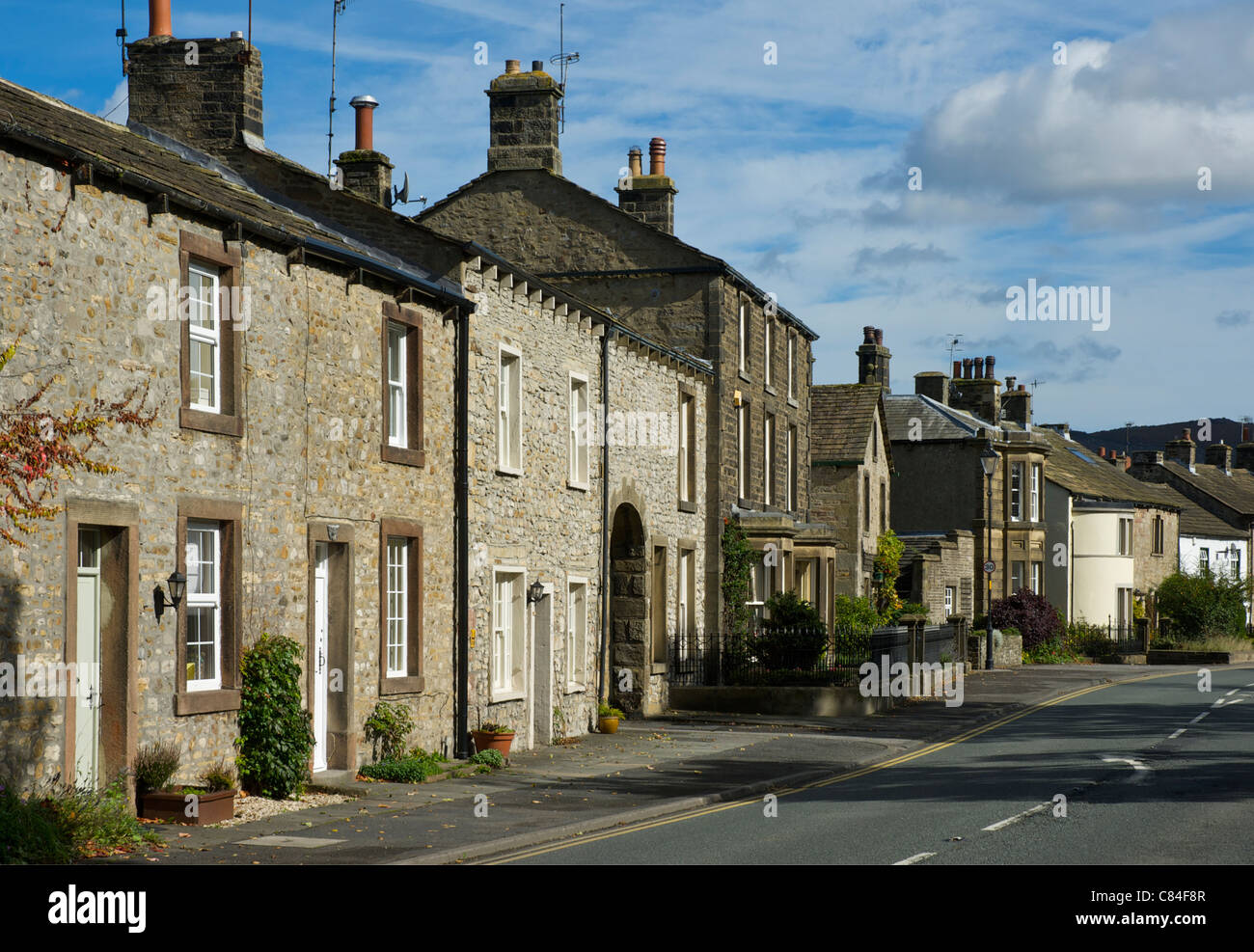 Terraced houses in the village of Gargrave, North Yorkshire, England UK