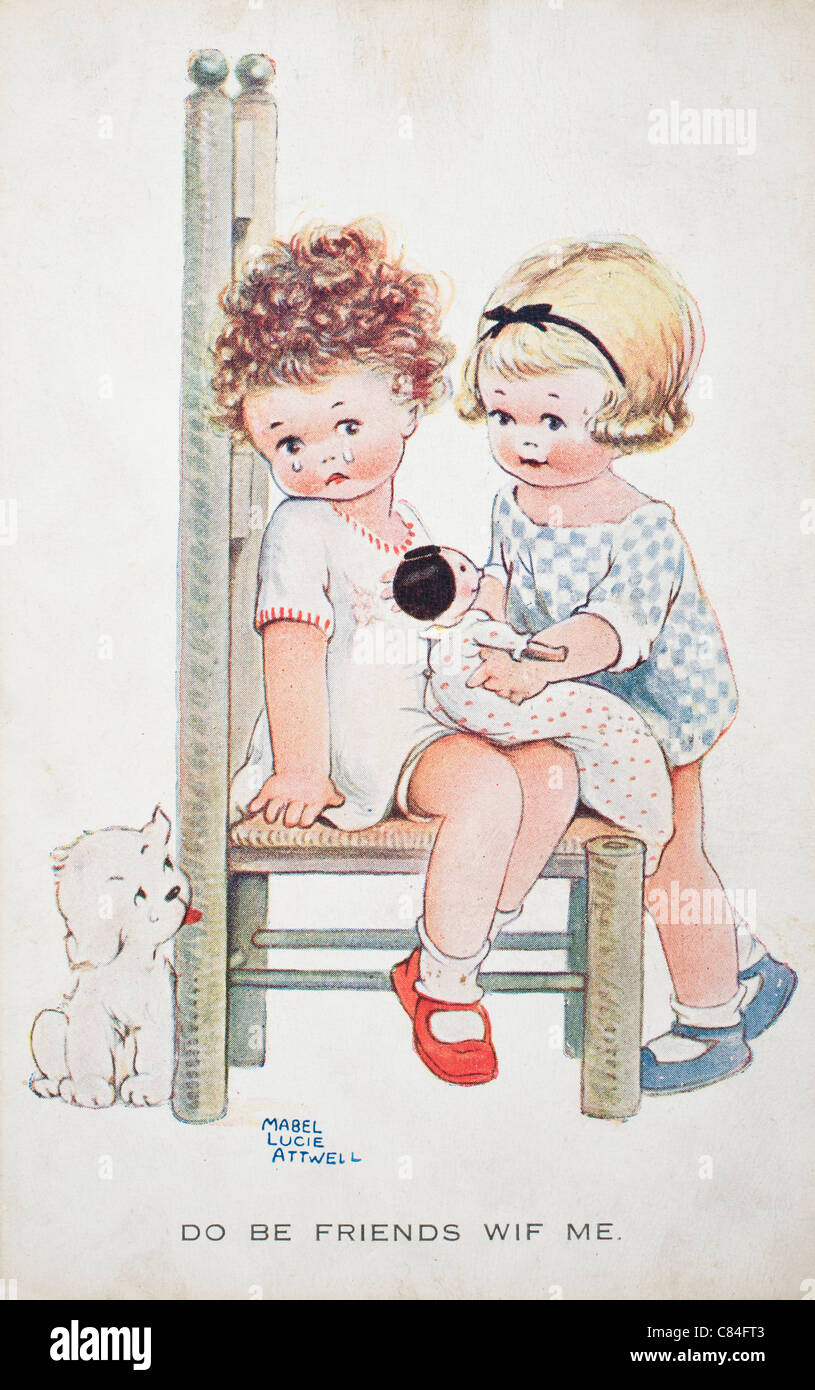 1920's girls friendship postcard. Mabel Lucie Attwell. Stock Photo