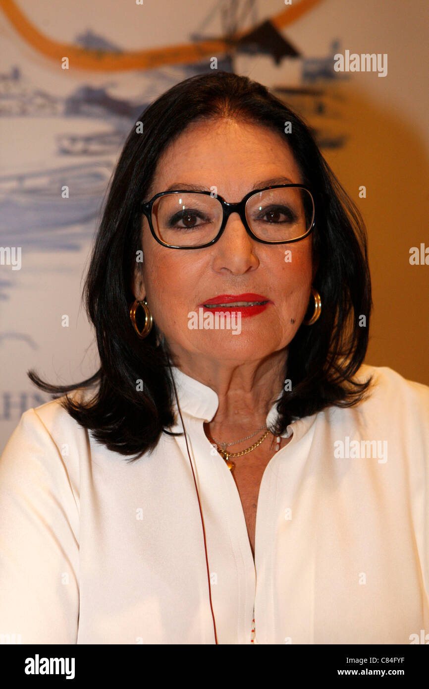 Athens, Greece, October, 10,2011. Greek singer Nana Mouskouri presents her new cd 'Nana Mouskouri and Friends' with traditional songs from the Greek islands. Stock Photo