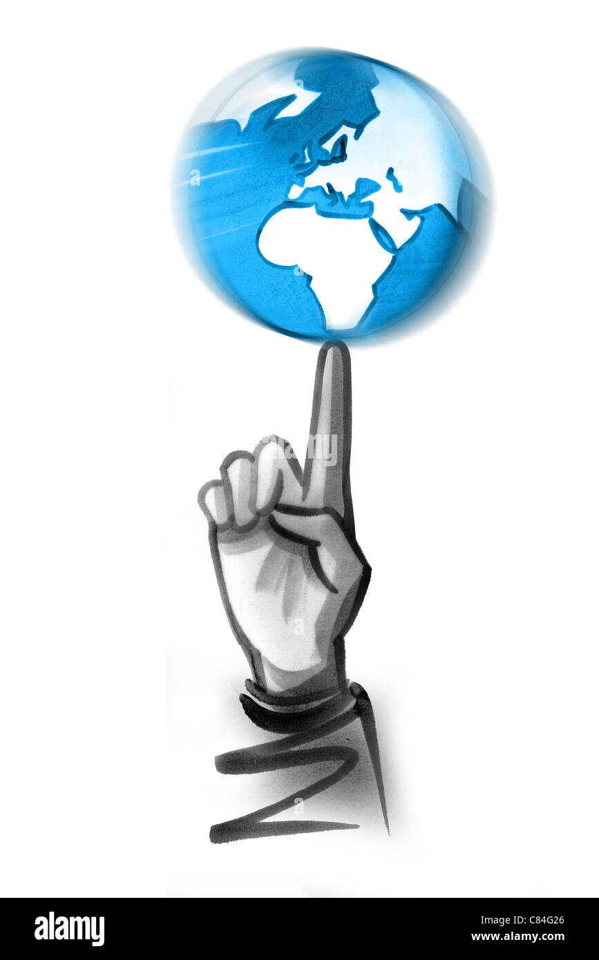 Index finger spinning globe Stock Photo Alamy