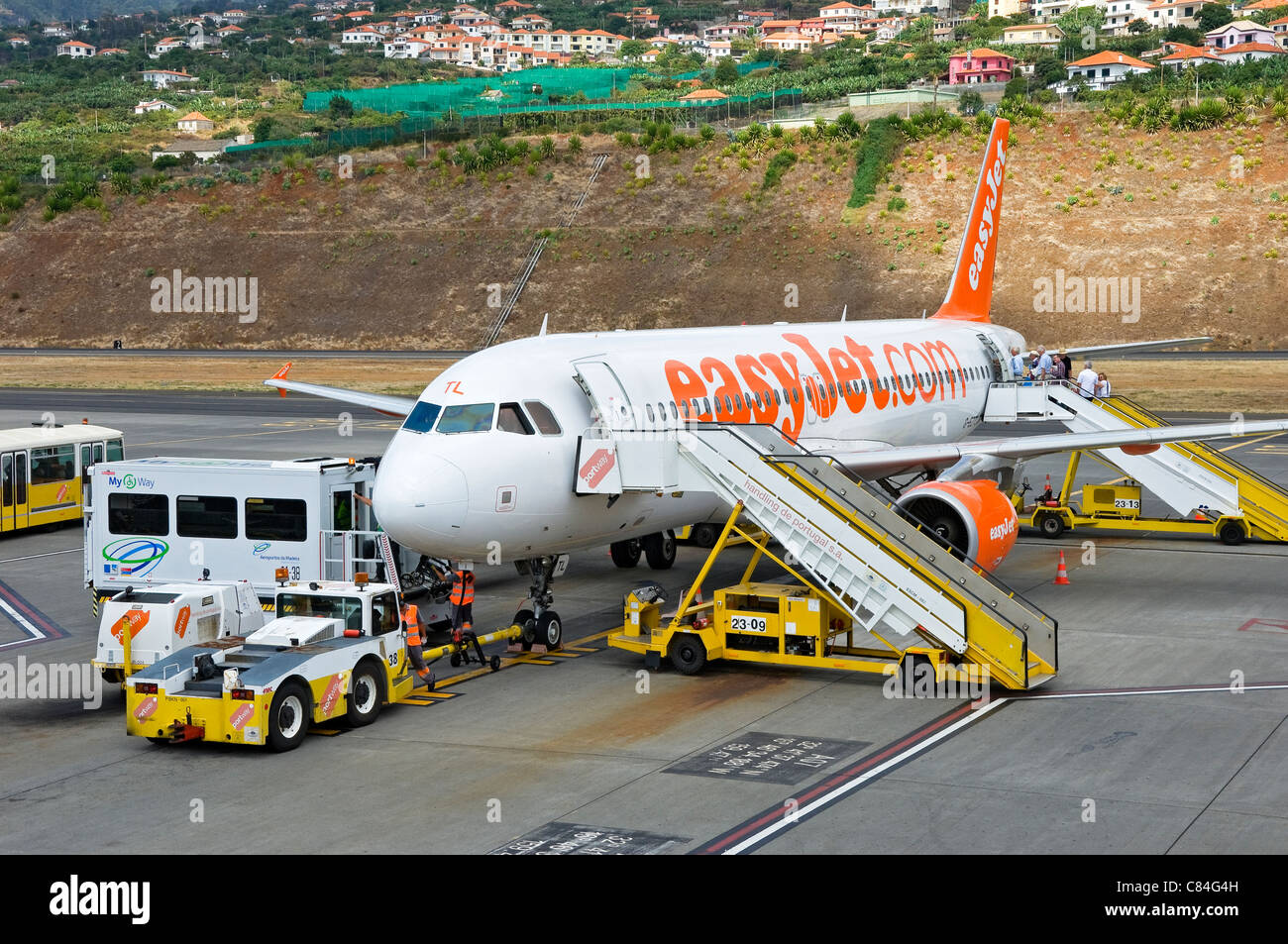 EasyJet plane airplane aircraft parked at Funchal airport Madeira Portugal EU Europe Stock Photo