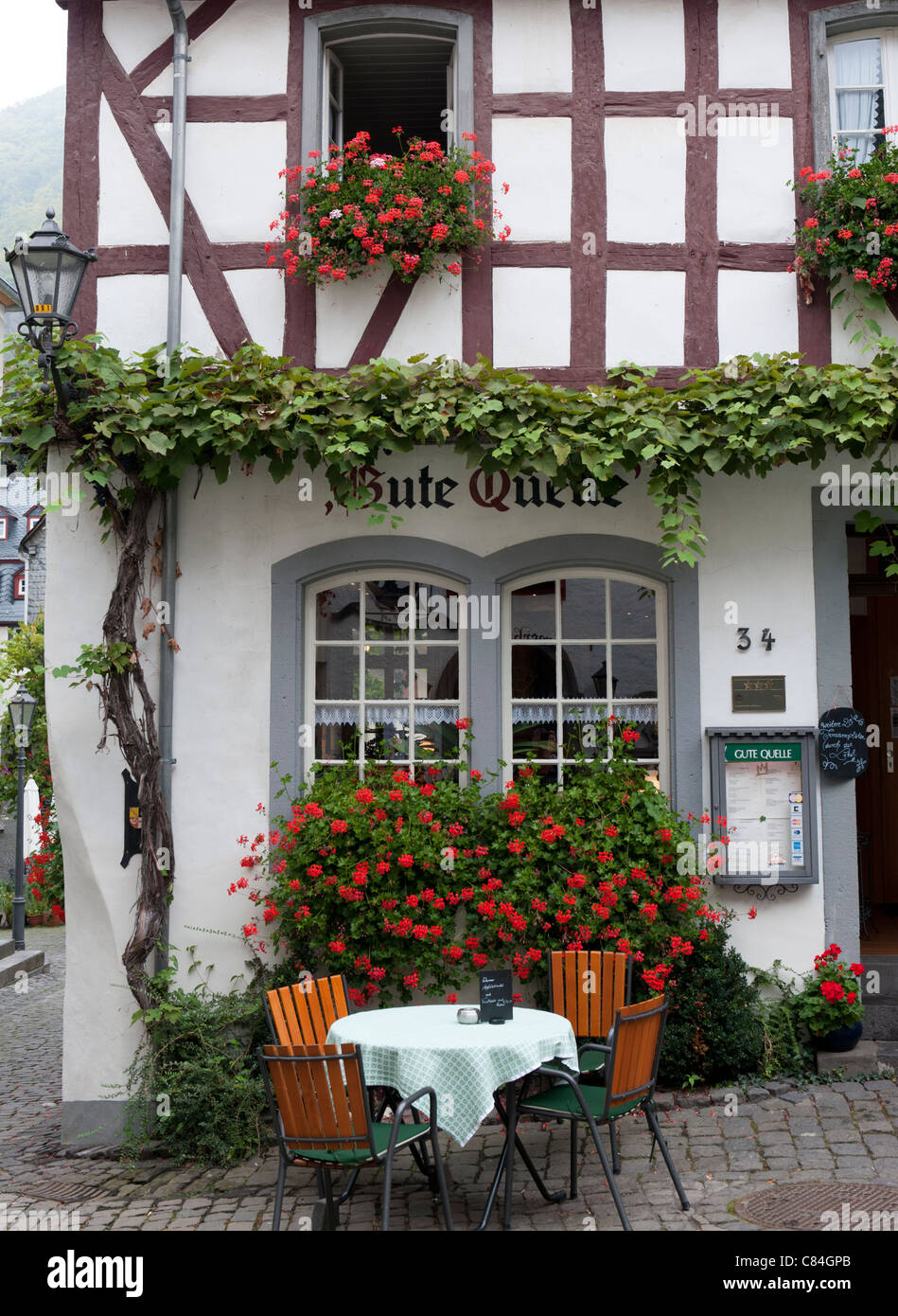 Cafe  in Beilstein village on River Mosel in Rhineland-Palatinate Germany Stock Photo