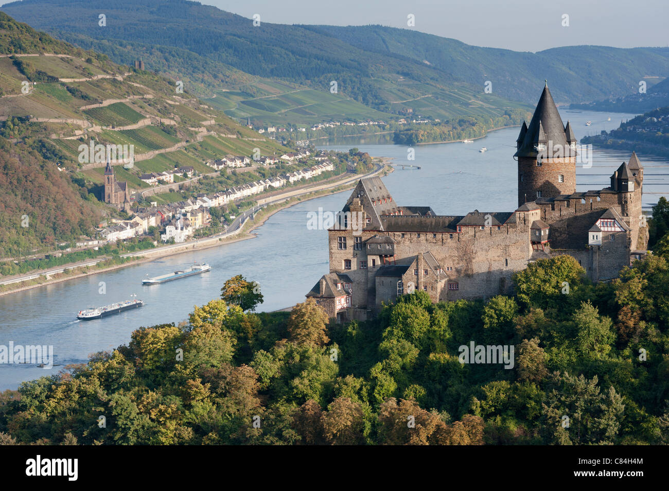 View of Burg castle Stahleck in Bacharach village on Romantic River Rhine in Germany Stock Photo
