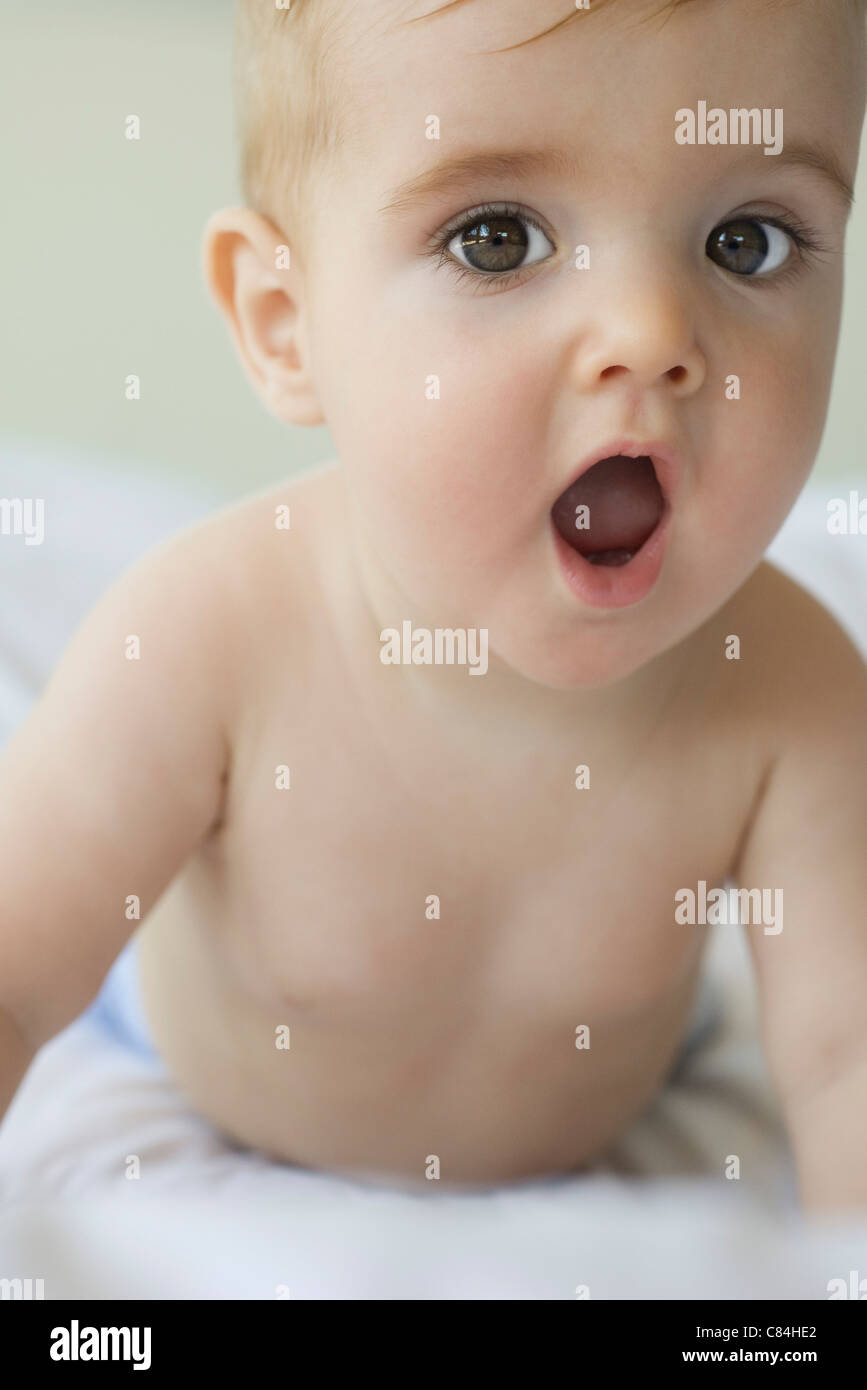 Baby With Surprised Expression Portrait Stock Photo Alamy