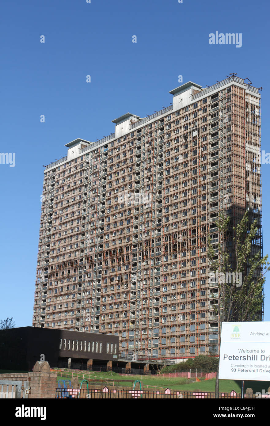 Tower block under demolition Red Road housing estate, Glasgow Scotland