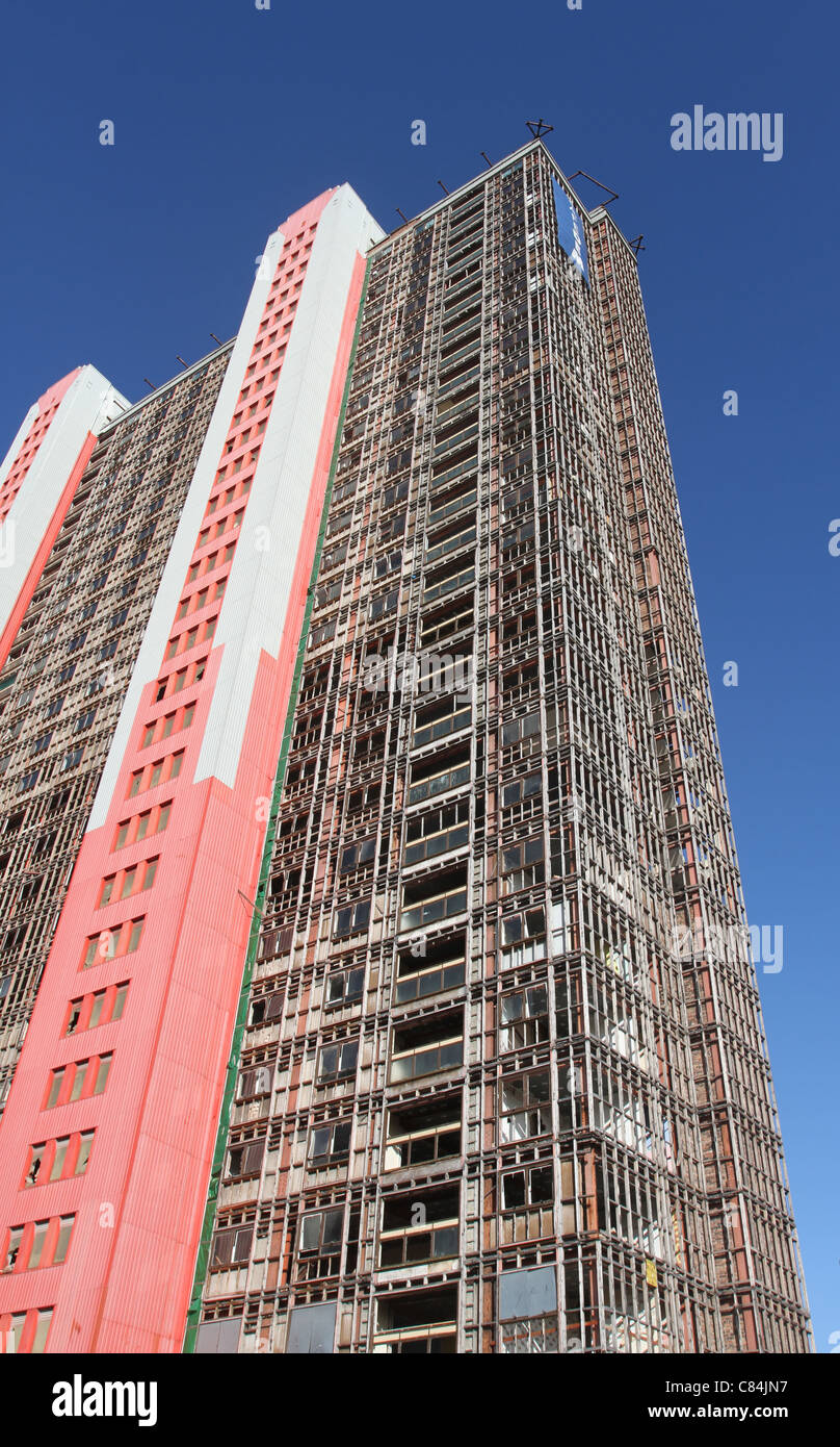Tower block under demolition Red Road housing estate, Glasgow Scotland ...
