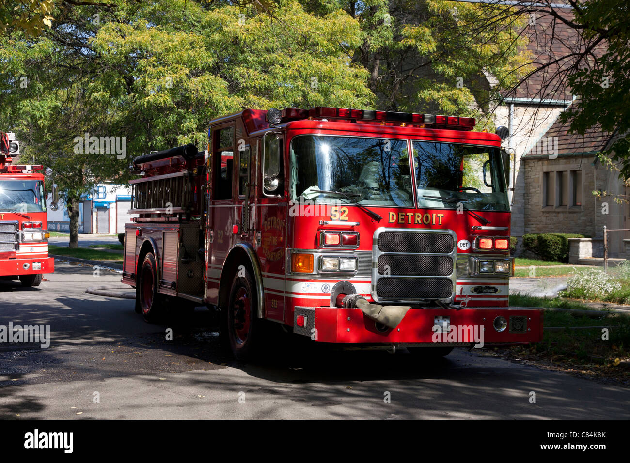 Detroit Fire Department at scene of house fire Detroit Michigan USA Stock Photo