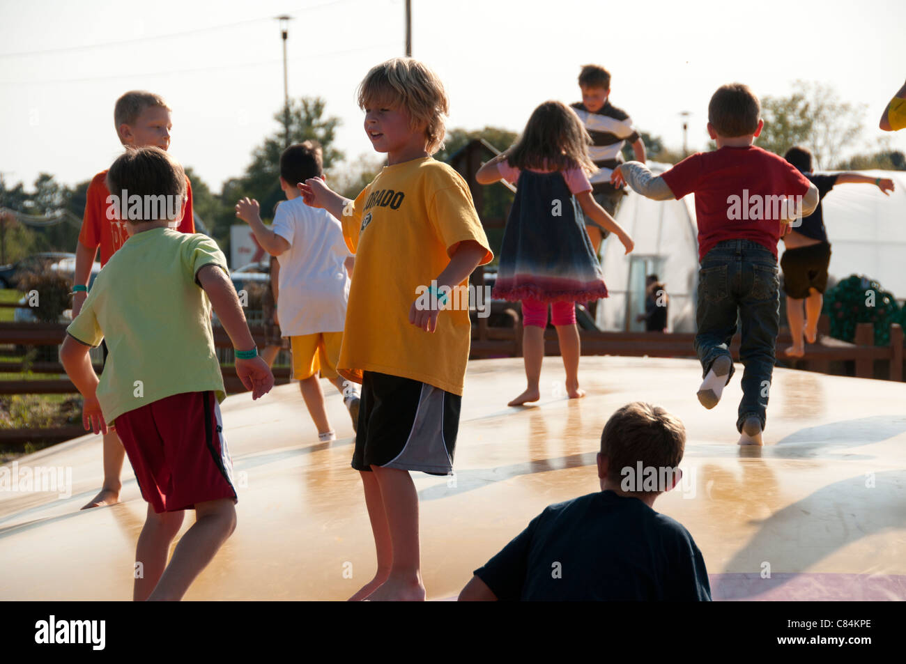 Children Jumping On Giant Rubber Pillow Stock Photo 39441318 Alamy