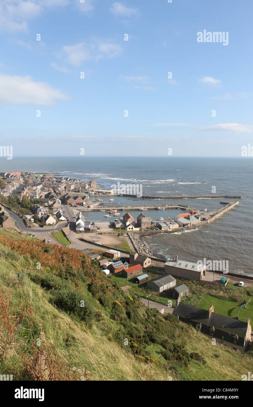 Elevated view gourdon harbour aberdeenshire hires stock photography