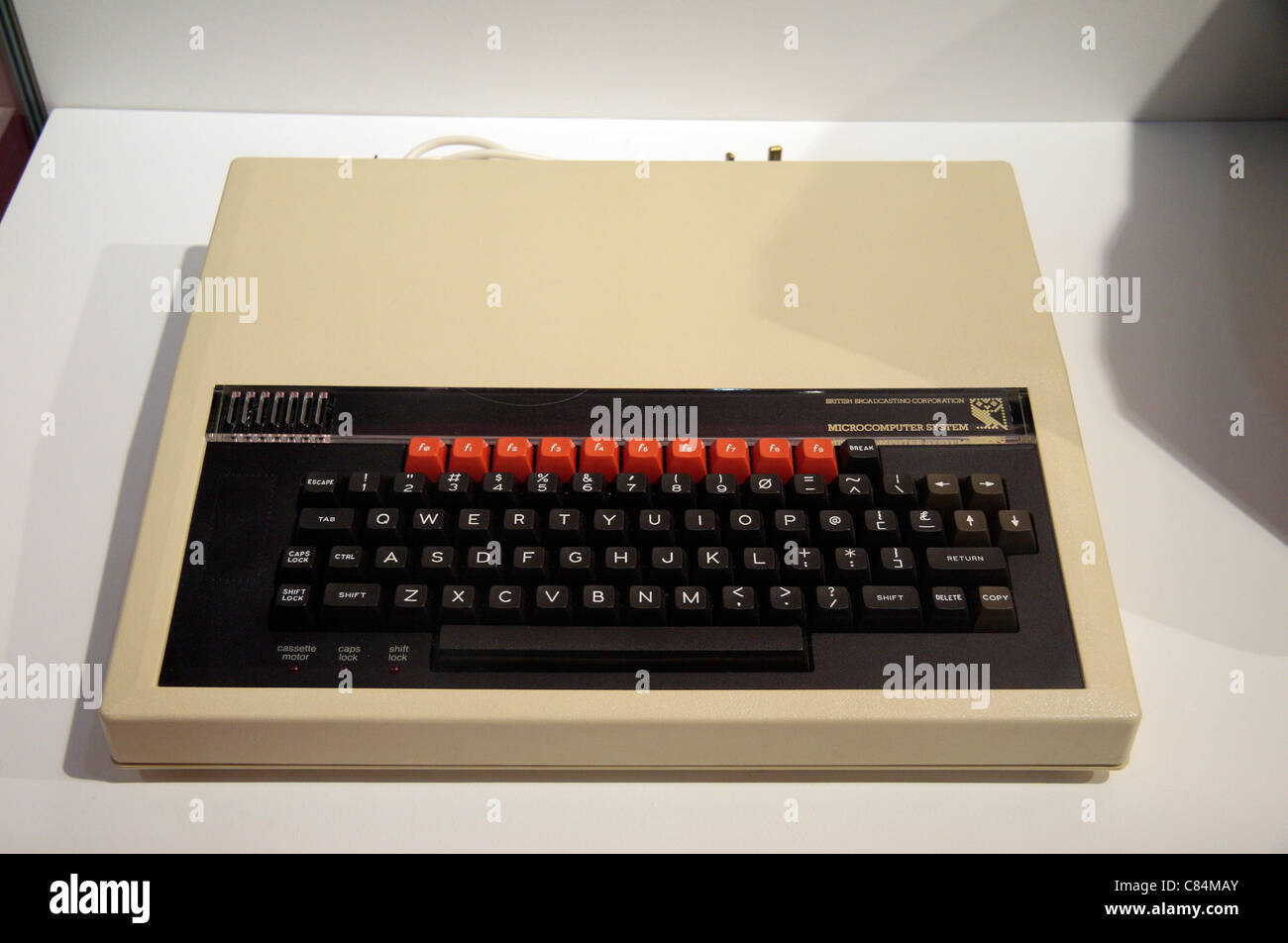 A BBC microcomputer (BBC Micro) by Acorn Computers on display at the Museum of Science & Industry (MOSI), Manchester, UK. Stock Photo