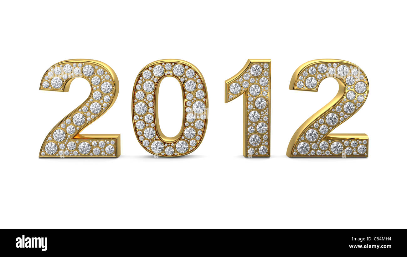 3D rendering of golden 2012 with white diamonds Stock Photo - Alamy