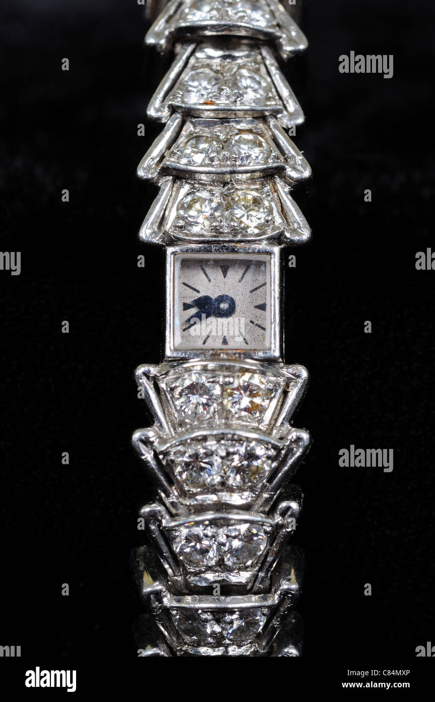 Jaeger le Coultre watch with diamond strap (has the world’s smallest mechanical movement), England, UK, Great Britain, Europe. Stock Photo