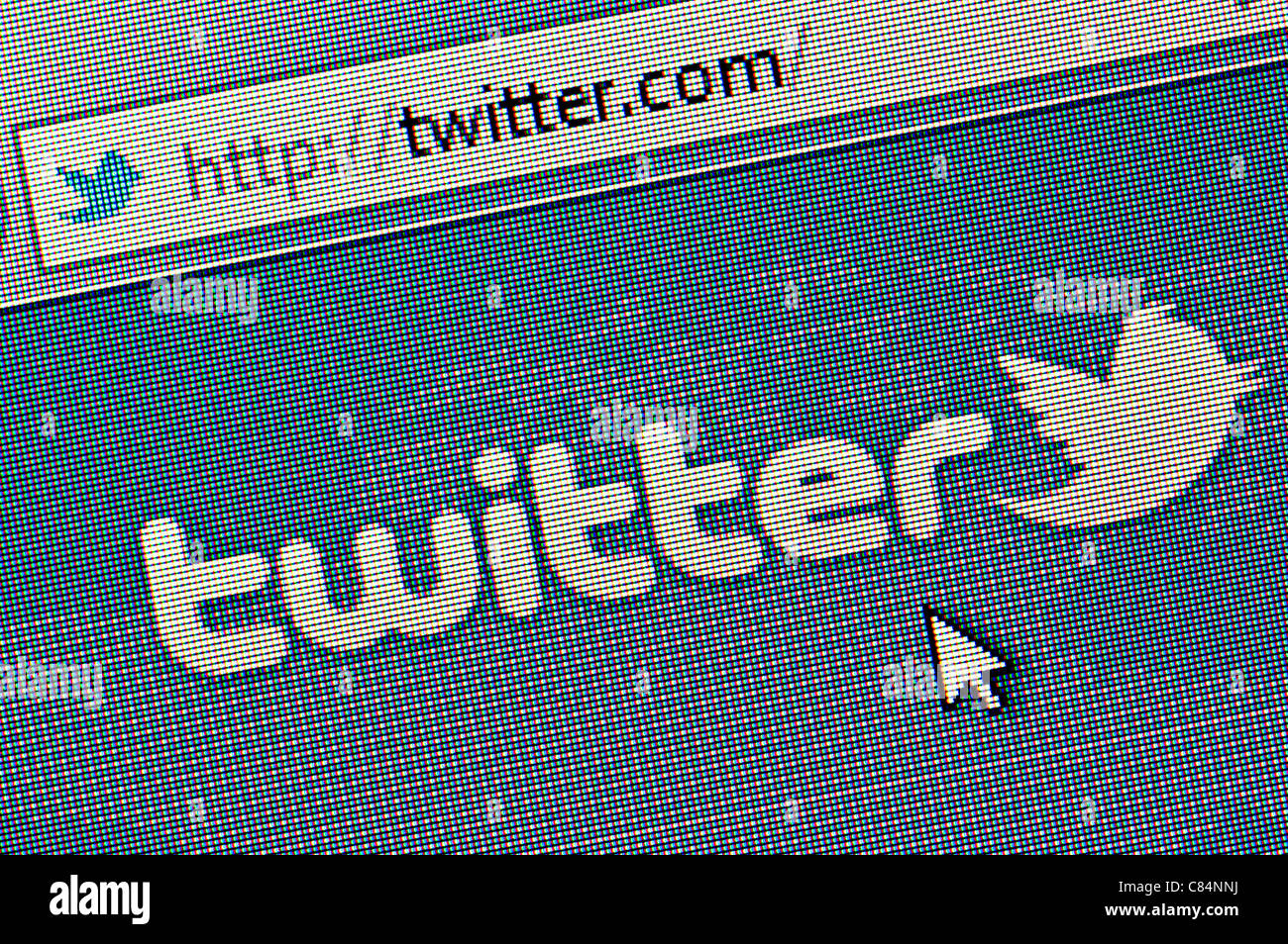 Twitter logo and website close up screen - new 2011 branding Stock Photo