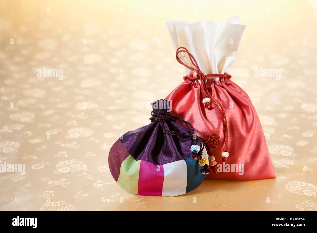 Patched colorful lucky bag and red lucky bag Stock Photo