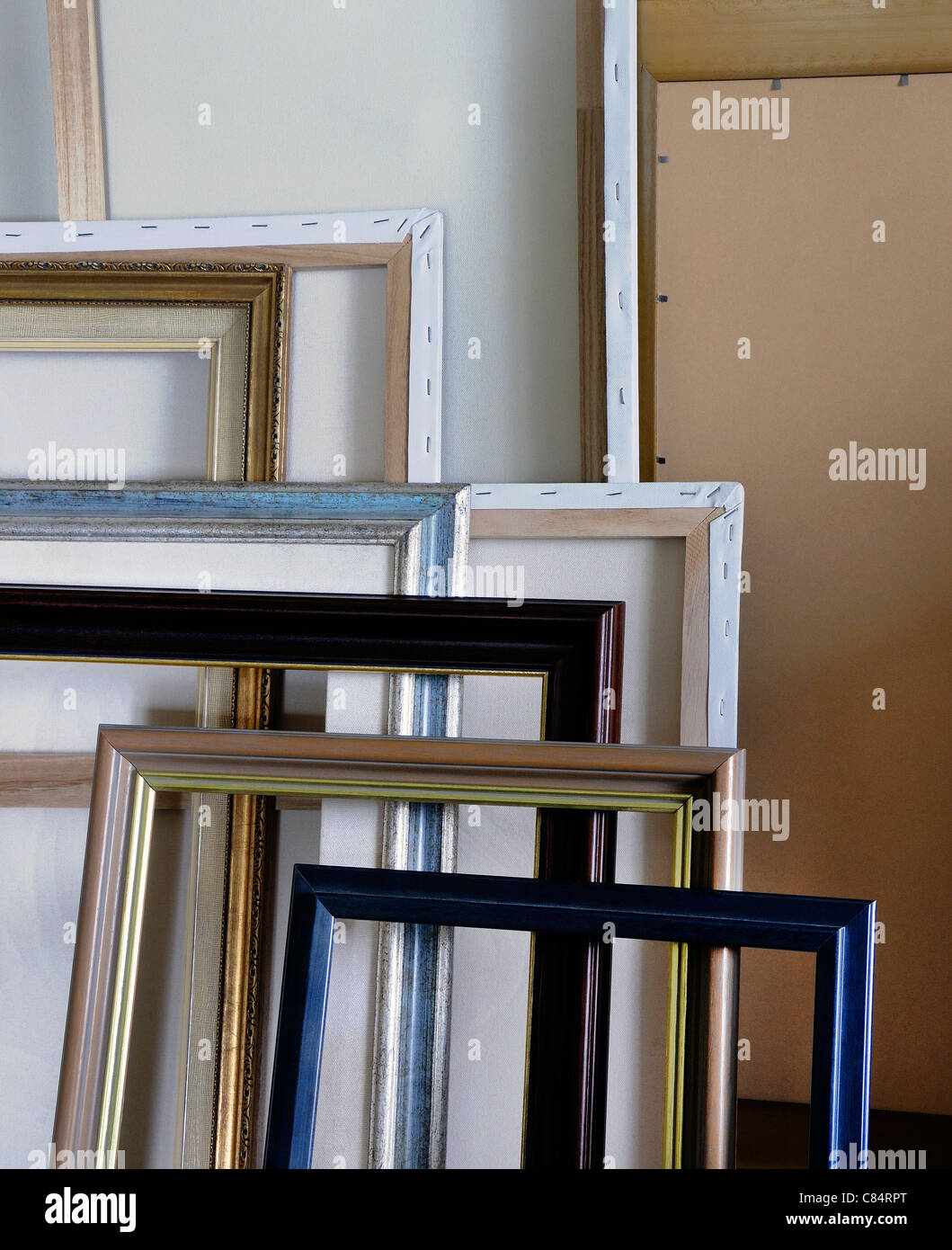 picture frames and blank canvasses Stock Photo