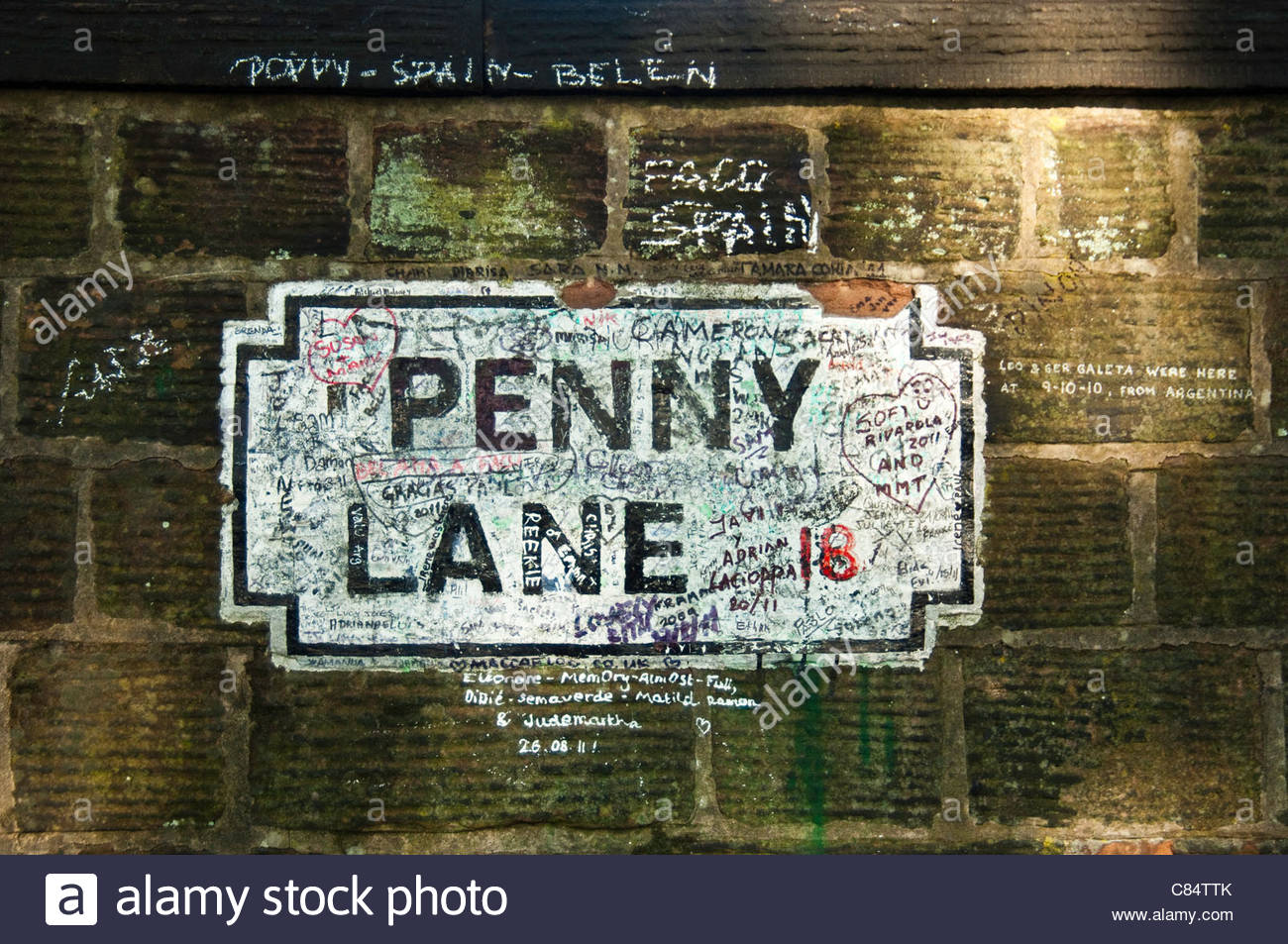 Penny Lane original metal sign on the road or street, Penny Lane in
